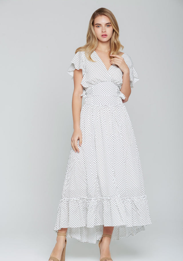 White and Black Polka dots Crop Top and Ruffled Skirt Set - ownthelooks-Development