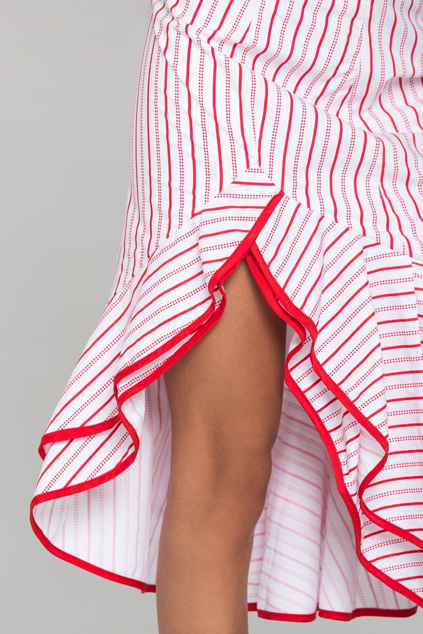 White and Red Stripe Ruffled Two Piece Midi Dress - ownthelooks-Development