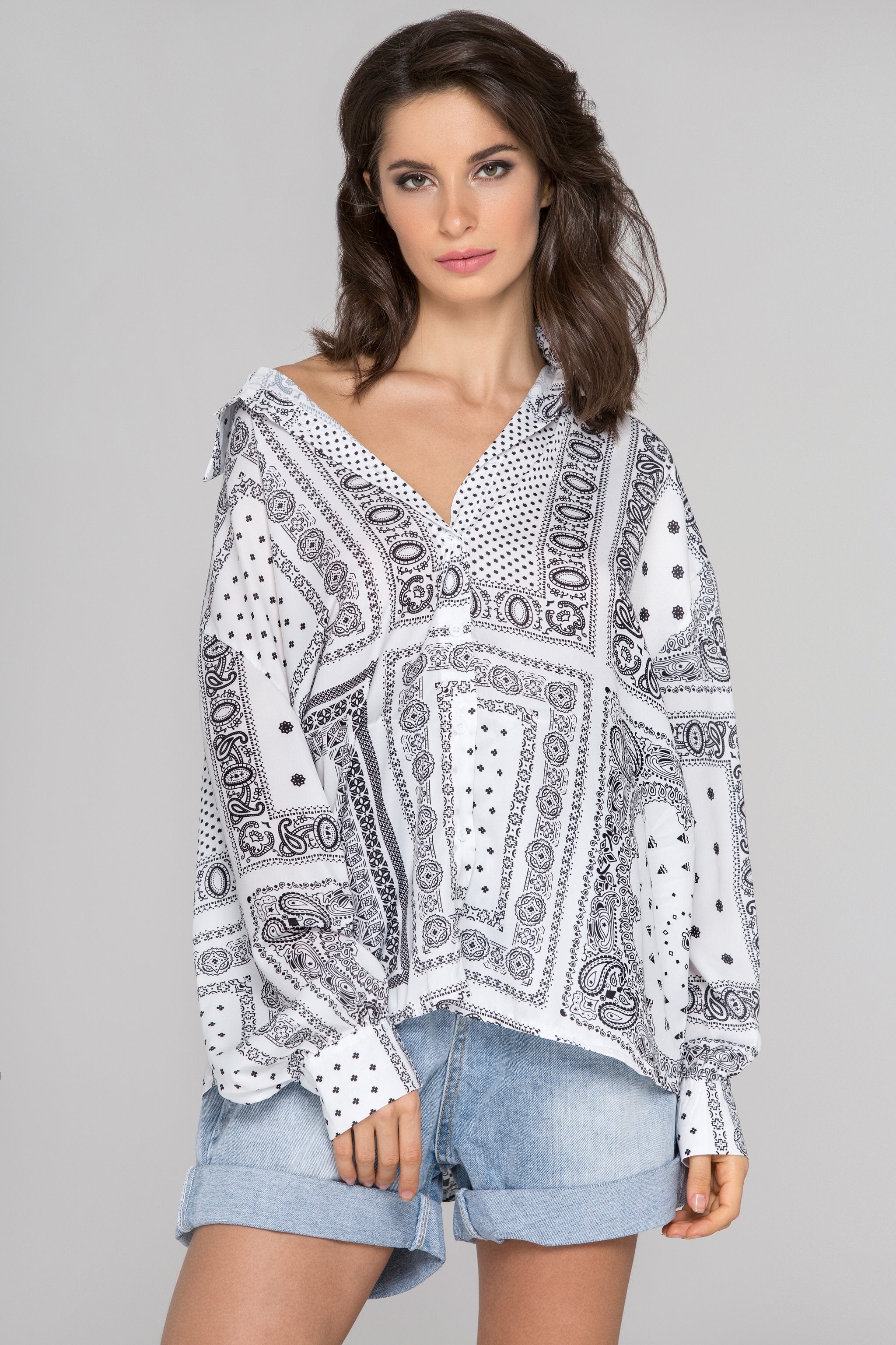 White Silk Button Up Bandana Top - ownthelooks-Development