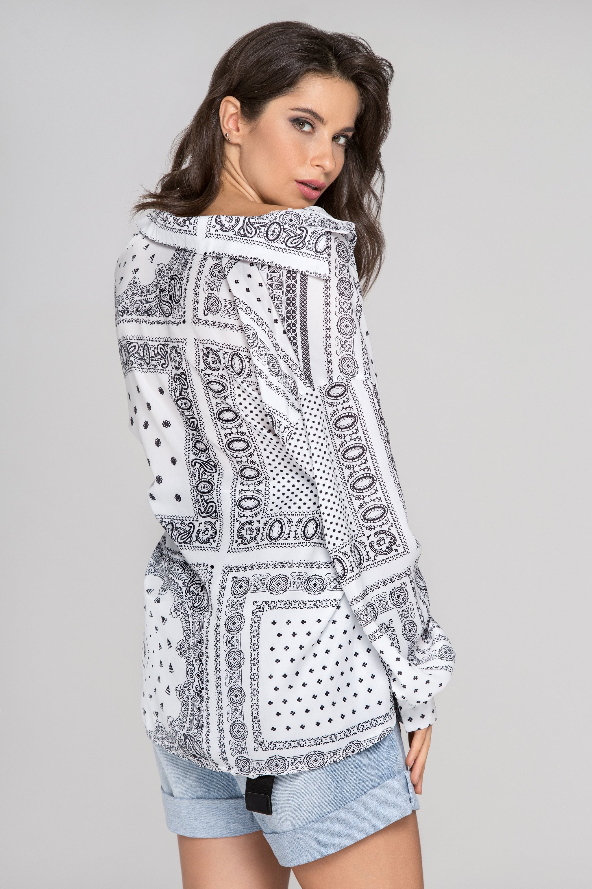 White Silk Button Up Bandana Top - ownthelooks-Development