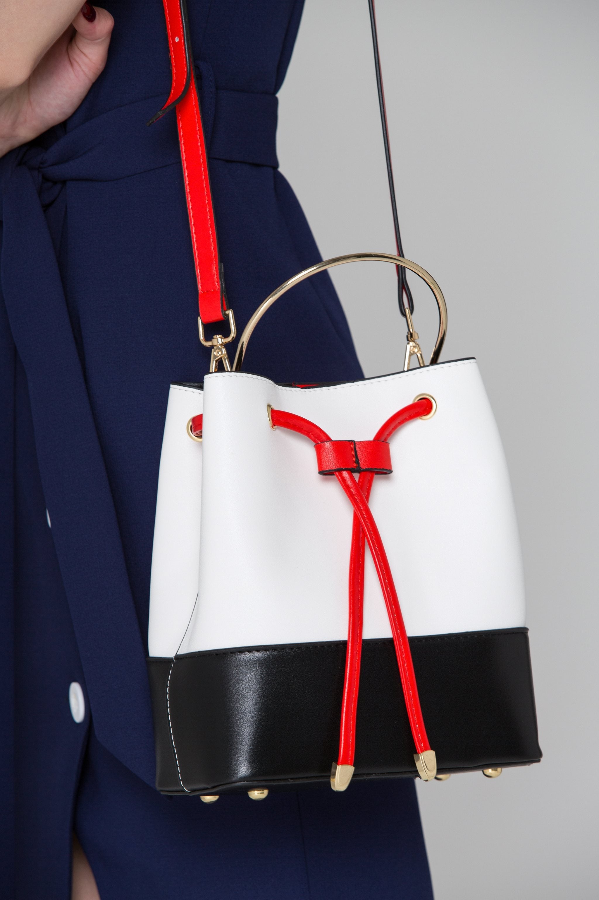 Black Red White Mini Bucket Bag - ownthelooks-Development