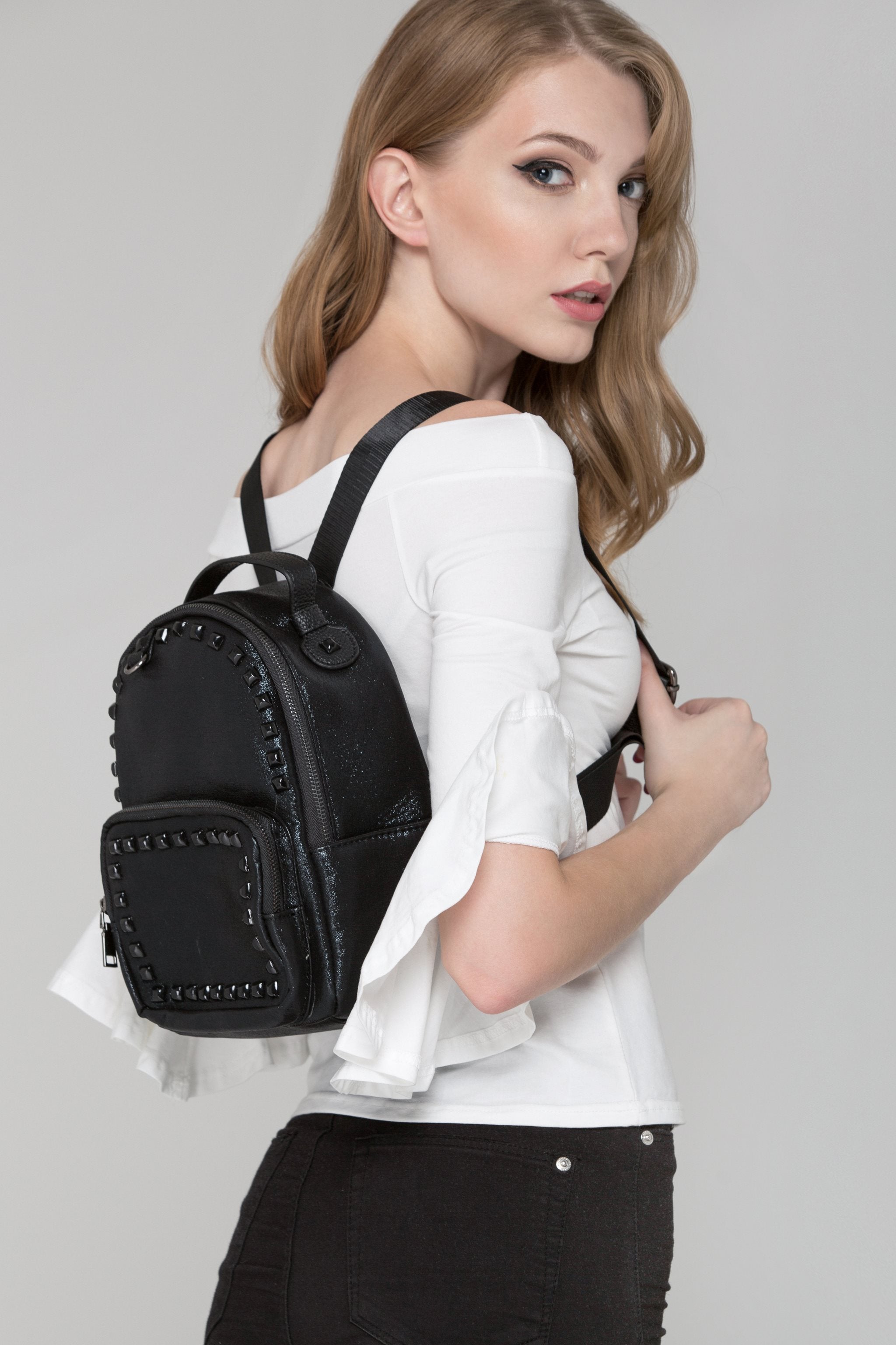 black studded mini backpack Jet Black Studded Mini Backpack – ownthelooks-Development