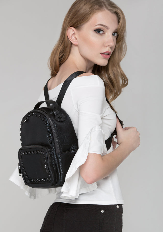 Jet Black Studded Mini Backpack - ownthelooks-Development