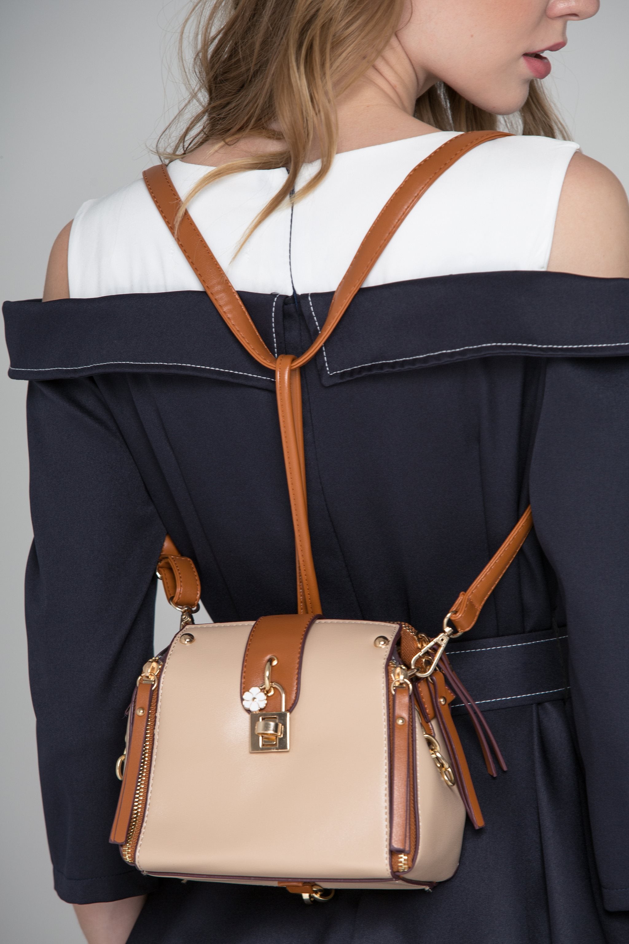 Tan Zip Trim Mini Trapeze Bag - ownthelooks-Development