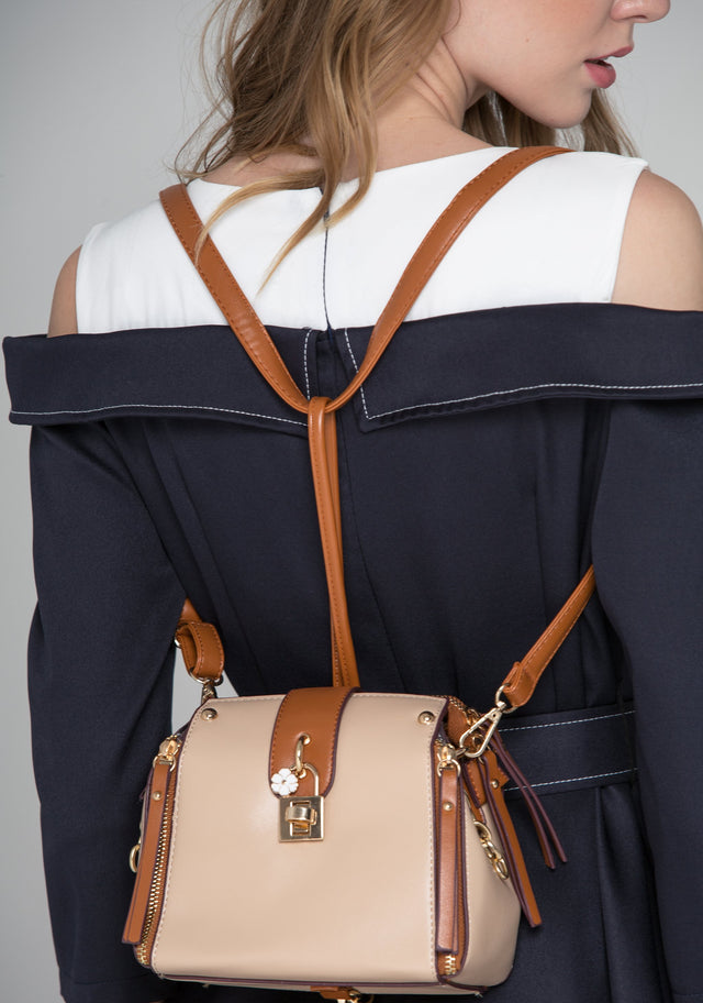 Tan Zip Trim Mini Trapeze Bag - ownthelooks-Development