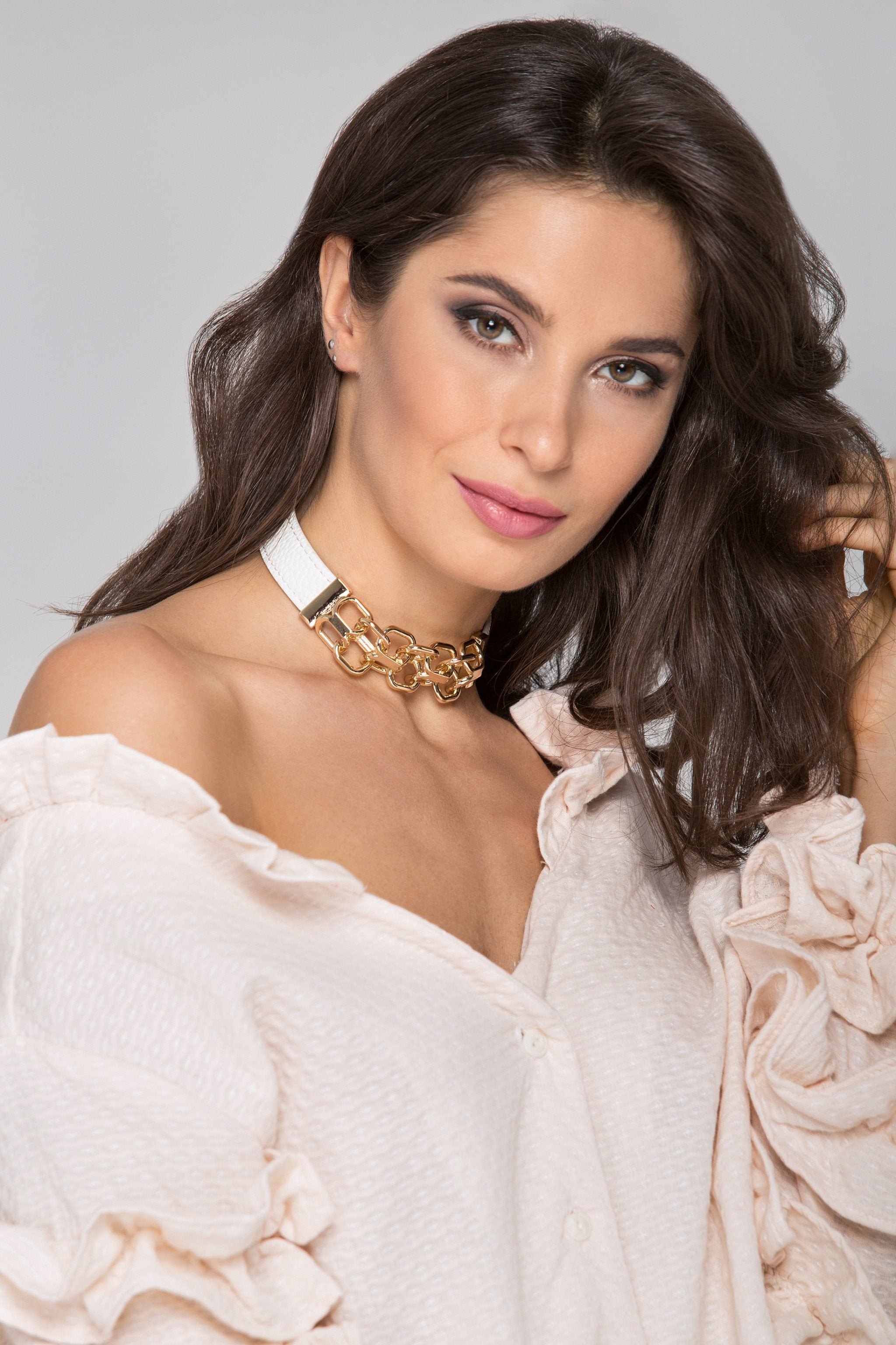 White Faux Leather and Gold Chain Detail Choker Necklace - ownthelooks-Development