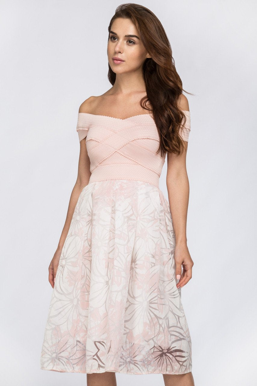 Carnation Pink Off the Shoulder Midi Dress - ownthelooks-Development