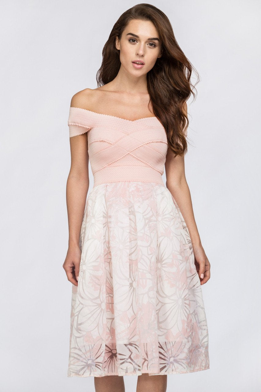 Carnation Pink Off the Shoulder Midi Dress - ownthelooks-Development