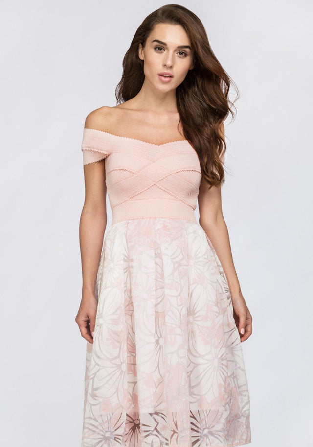 Carnation Pink Off the Shoulder Midi Dress - ownthelooks-Development