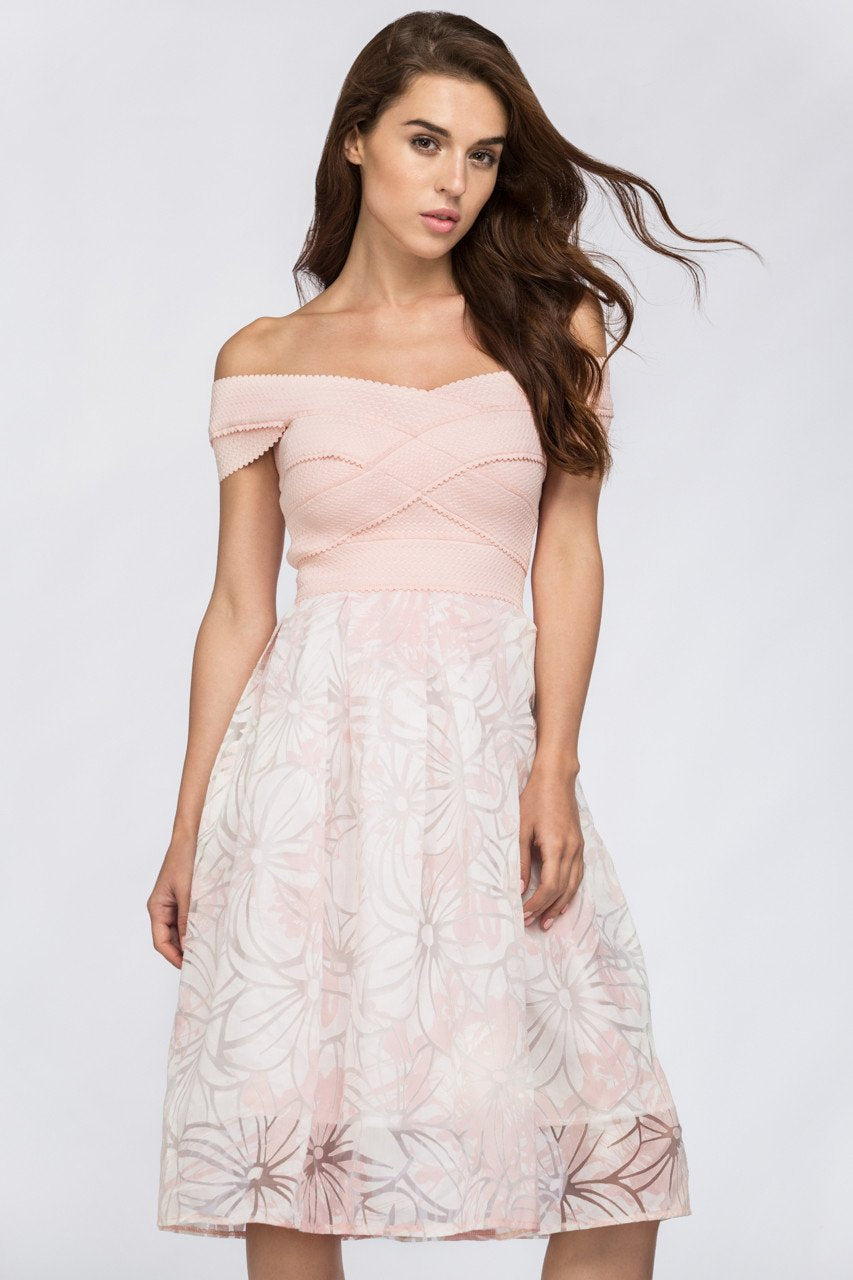 Carnation Pink Off the Shoulder Midi Dress - ownthelooks-Development