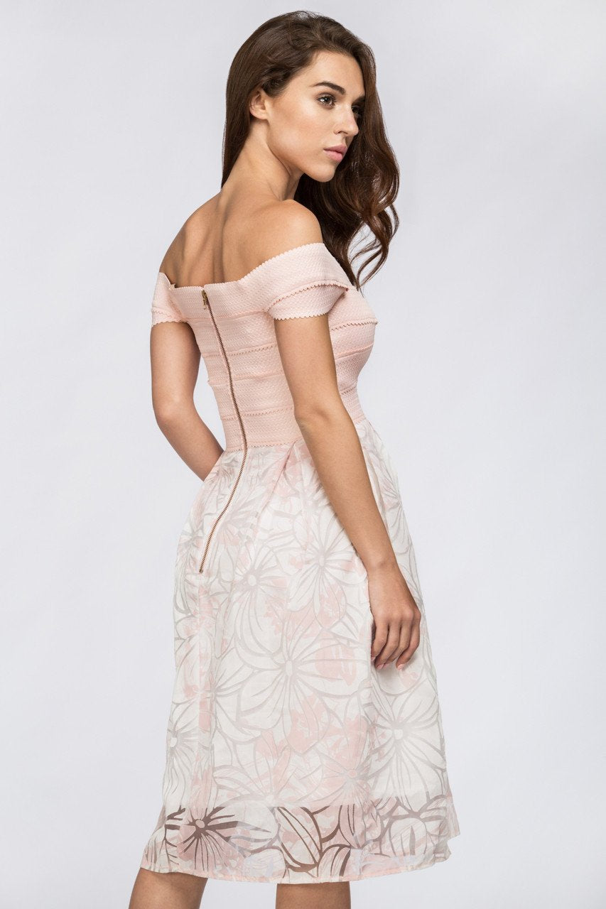 Carnation Pink Off the Shoulder Midi Dress - ownthelooks-Development