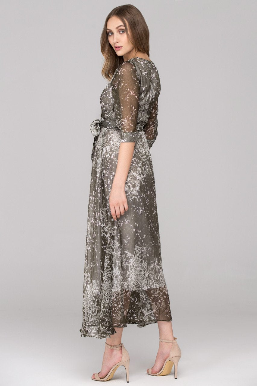 Forest Green Sheer Wrap around Maxi Dress - ownthelooks-Development