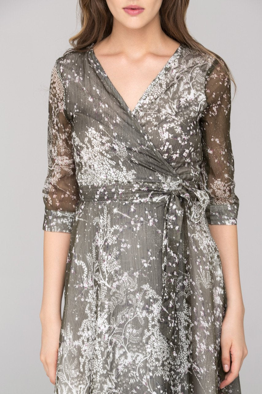 Forest Green Sheer Wrap around Maxi Dress - ownthelooks-Development