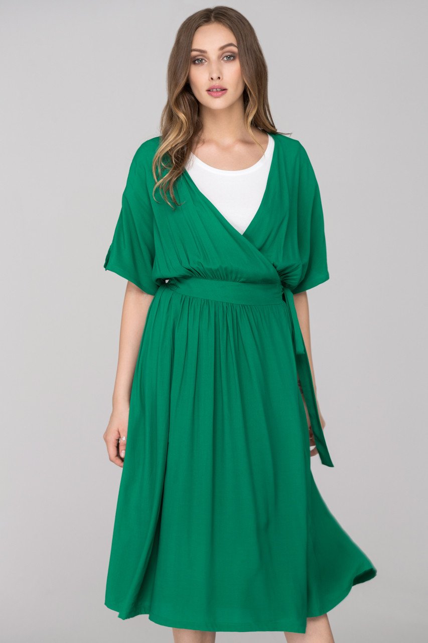 Green Archer Wrap Around Midi Dress - ownthelooks-Development