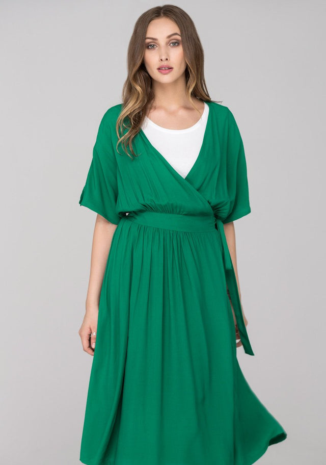 Green Archer Wrap Around Midi Dress - ownthelooks-Development