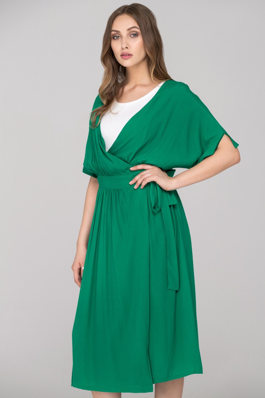 Green Archer Wrap Around Midi Dress - ownthelooks-Development