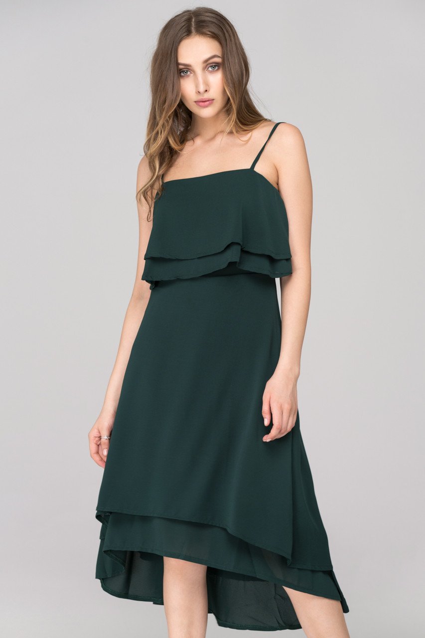 Hunter Green Layered Chiffon Midi Dress - ownthelooks-Development