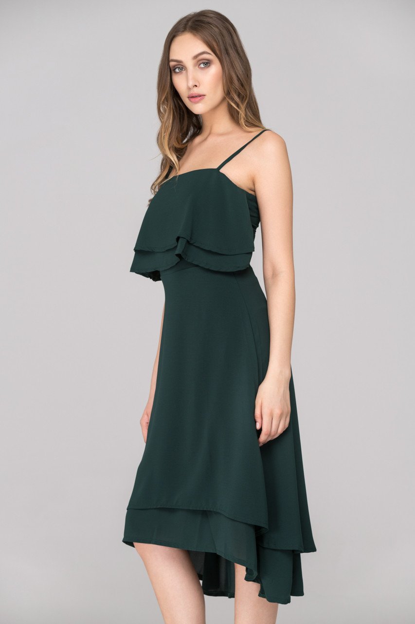Hunter Green Layered Chiffon Midi Dress - ownthelooks-Development