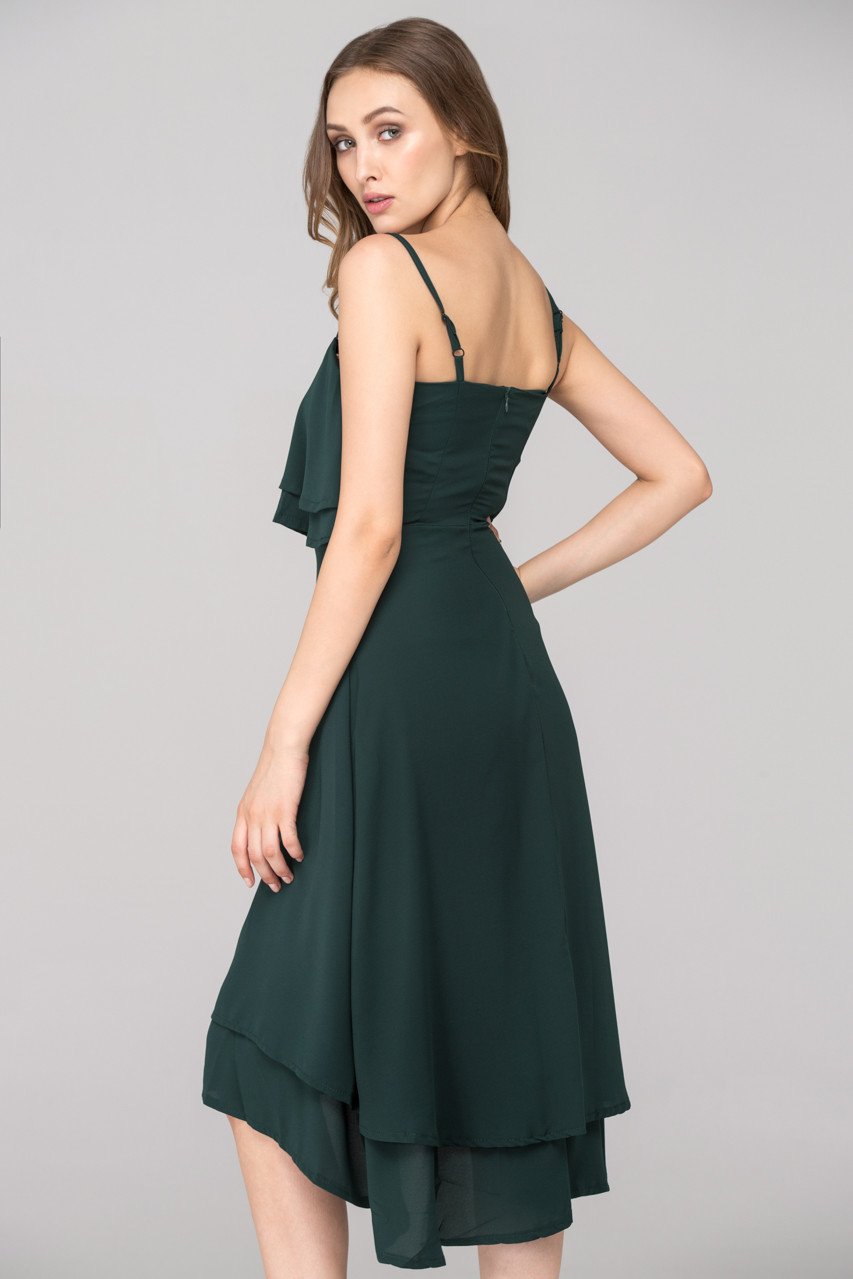 Hunter Green Layered Chiffon Midi Dress - ownthelooks-Development