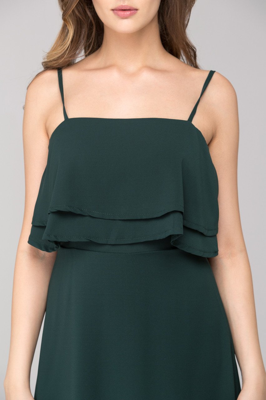 Hunter Green Layered Chiffon Midi Dress - ownthelooks-Development