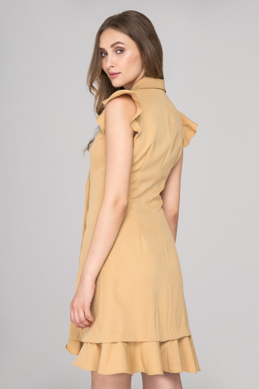 Rania Fawaz - Khaki Double Button Ruffled Hem Midi Dress - ownthelooks-Development