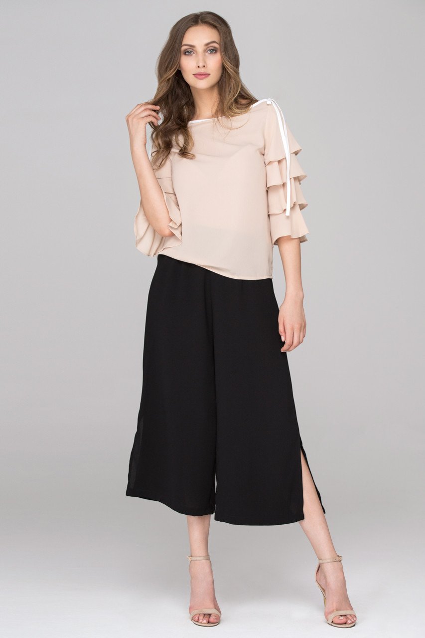 Nude Chiffon Tiered Ruffle Sleeve Top - ownthelooks-Development