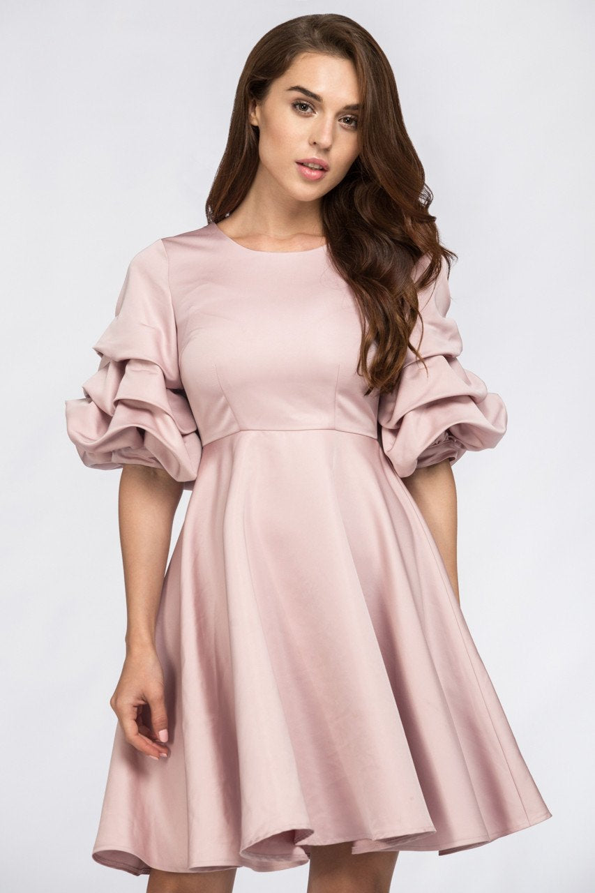Rose Satin Puff Sleeve Mini Dress - ownthelooks-Development