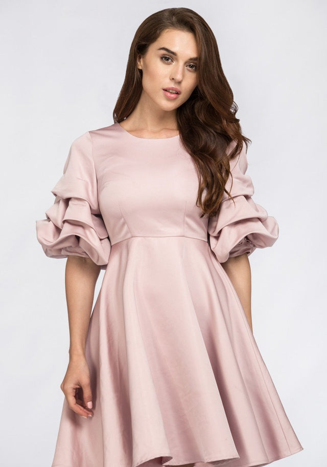 Rose Satin Puff Sleeve Mini Dress - ownthelooks-Development