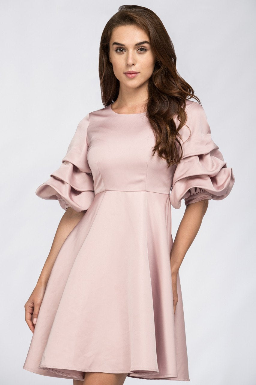 Rose Satin Puff Sleeve Mini Dress - ownthelooks-Development