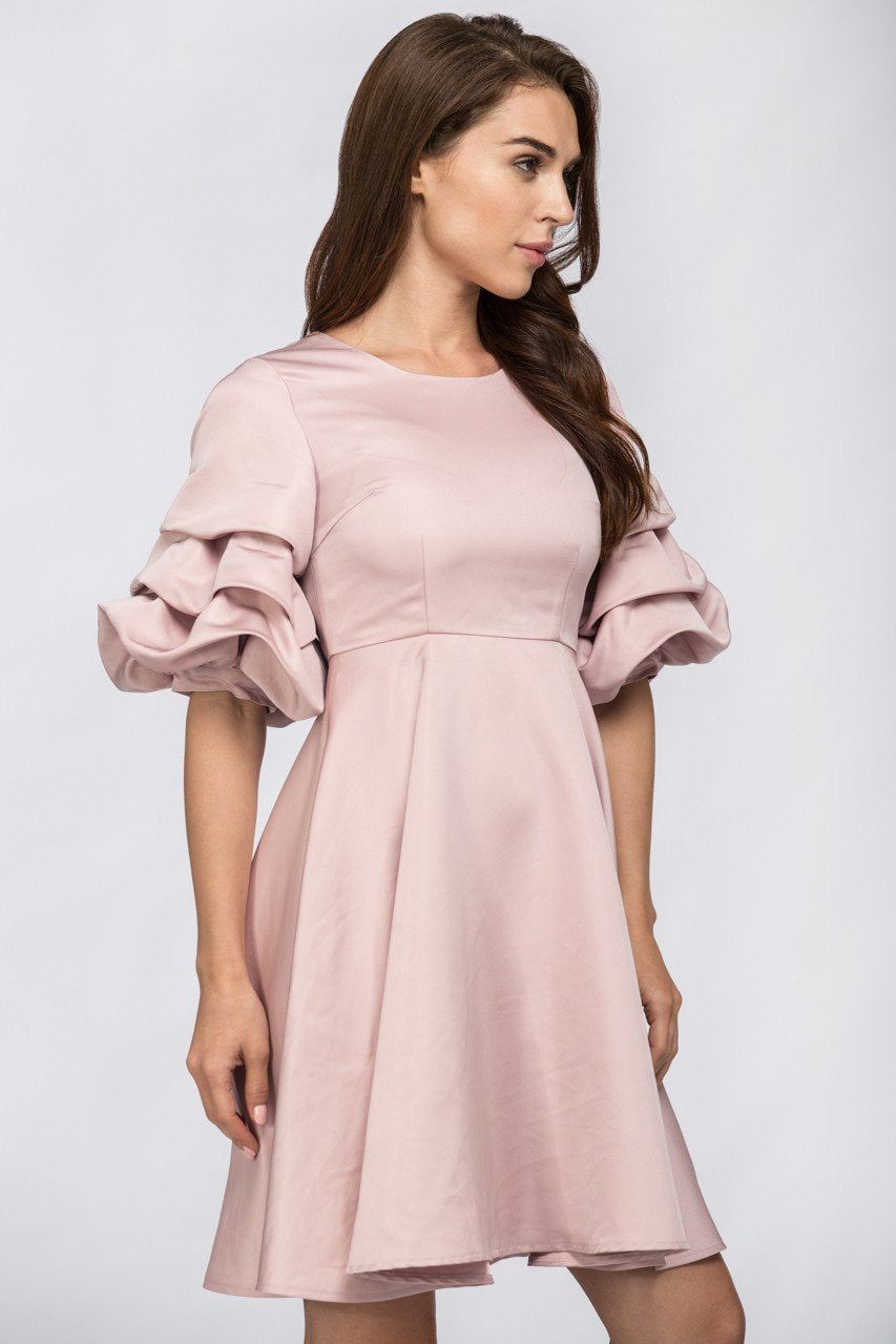 Rose Satin Puff Sleeve Mini Dress - ownthelooks-Development