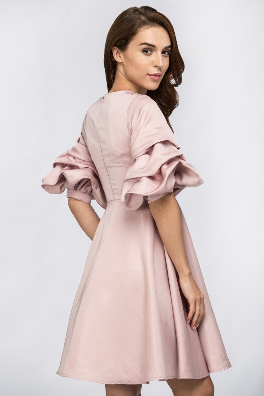 Rose Satin Puff Sleeve Mini Dress - ownthelooks-Development