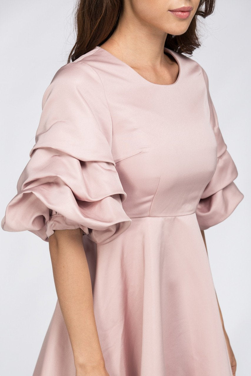 Rose Satin Puff Sleeve Mini Dress - ownthelooks-Development