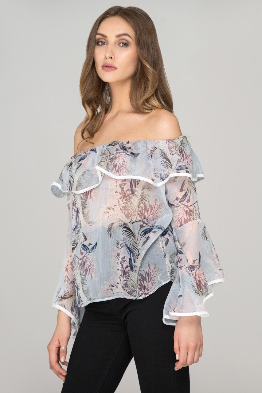 Sheer Floral off the shoulder Top - ownthelooks-Development