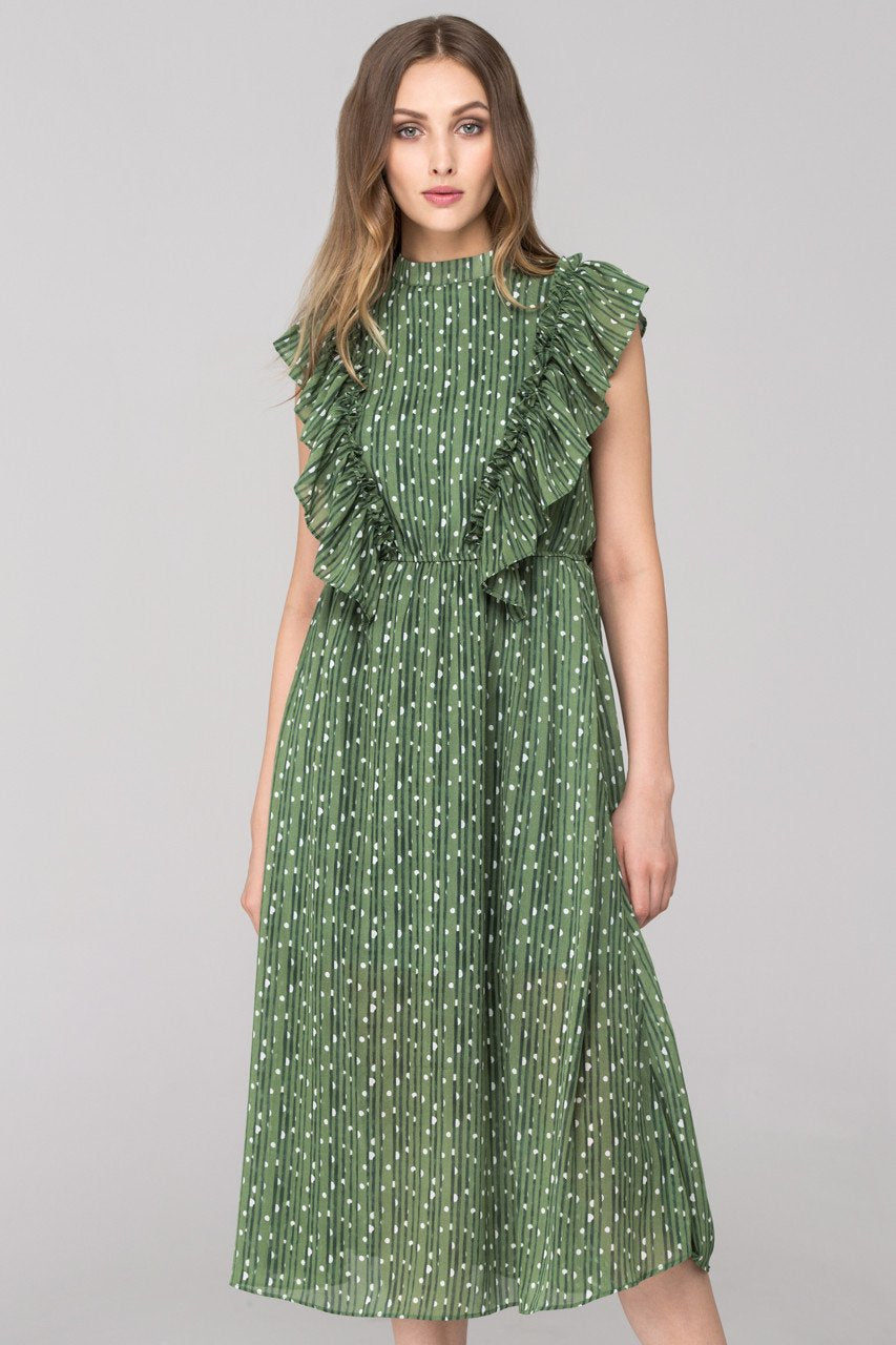 Vintage Olive Ruffled Midi Dress - ownthelooks-Development