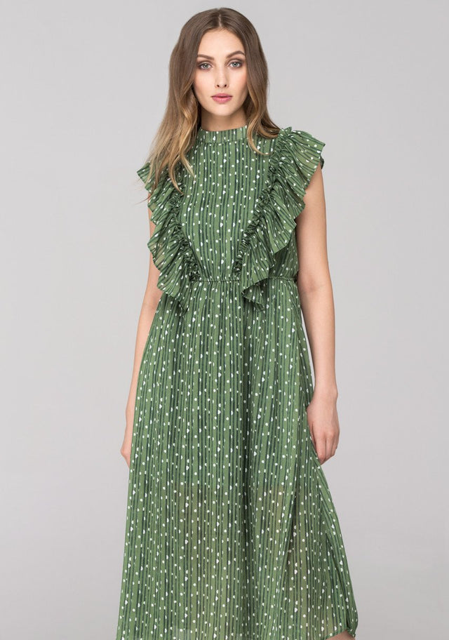 Vintage Olive Ruffled Midi Dress - ownthelooks-Development