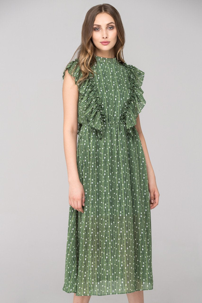 Vintage Olive Ruffled Midi Dress - ownthelooks-Development