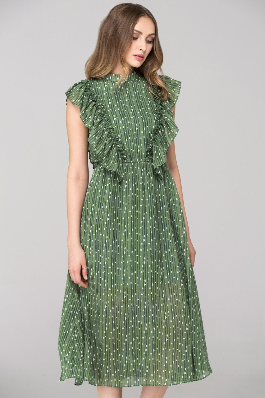 Vintage Olive Ruffled Midi Dress - ownthelooks-Development