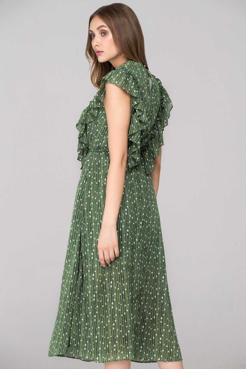 Vintage Olive Ruffled Midi Dress - ownthelooks-Development