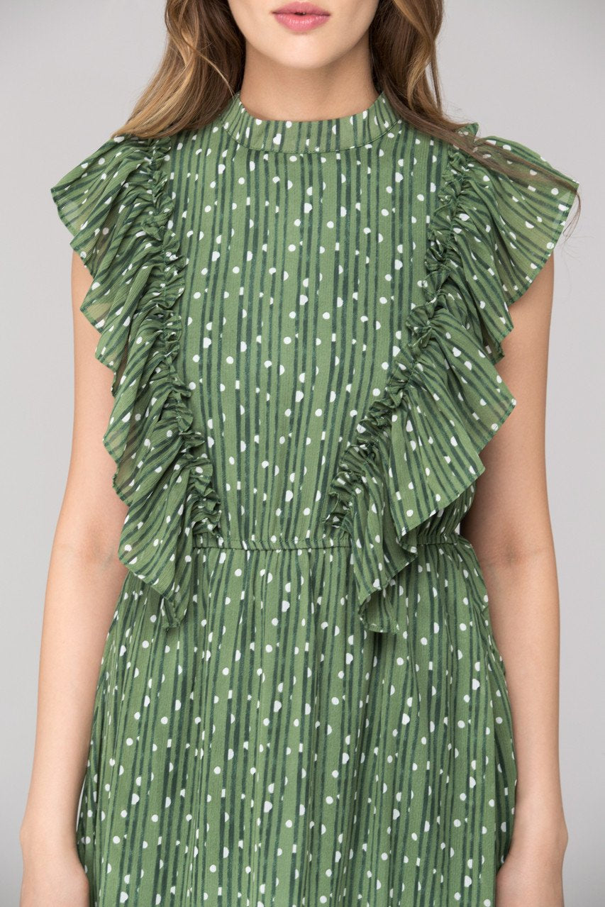 Vintage Olive Ruffled Midi Dress - ownthelooks-Development