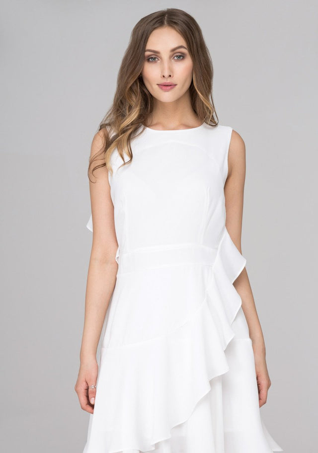 White Back Cascade Ruffle Midi Dress - ownthelooks-Development