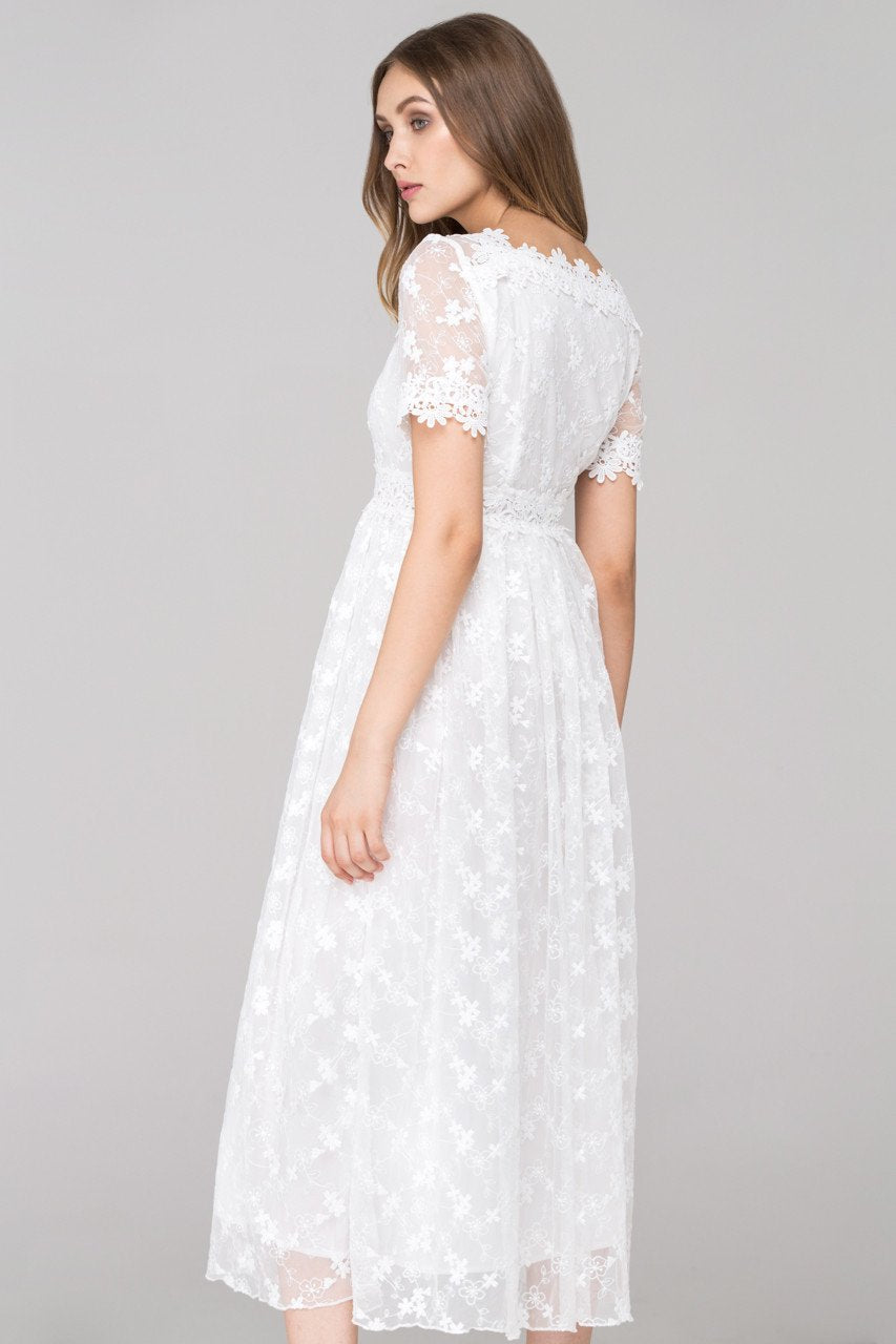 White Embroidered Soft Tulle Maxi Dress - ownthelooks-Development