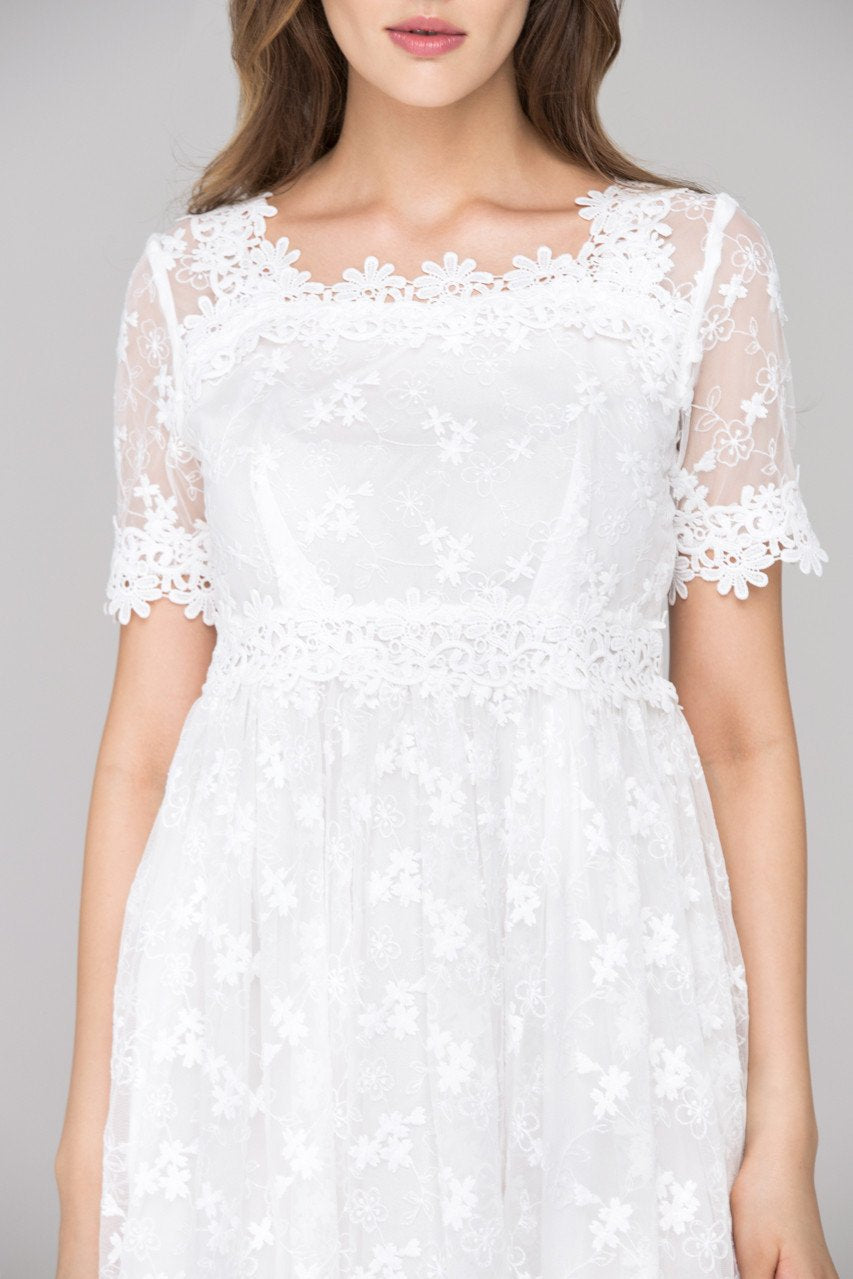 White Embroidered Soft Tulle Maxi Dress - ownthelooks-Development