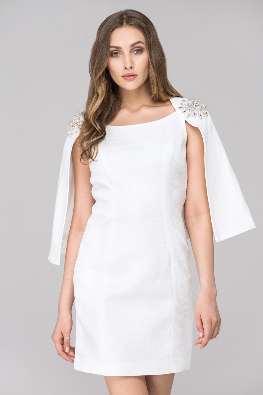White Jeweled Queen Cape Midi Dress - ownthelooks-Development