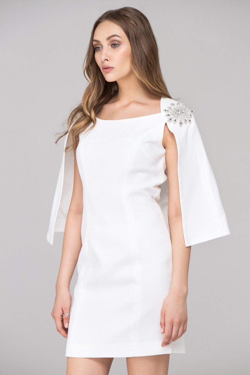 White Jeweled Queen Cape Midi Dress - ownthelooks-Development
