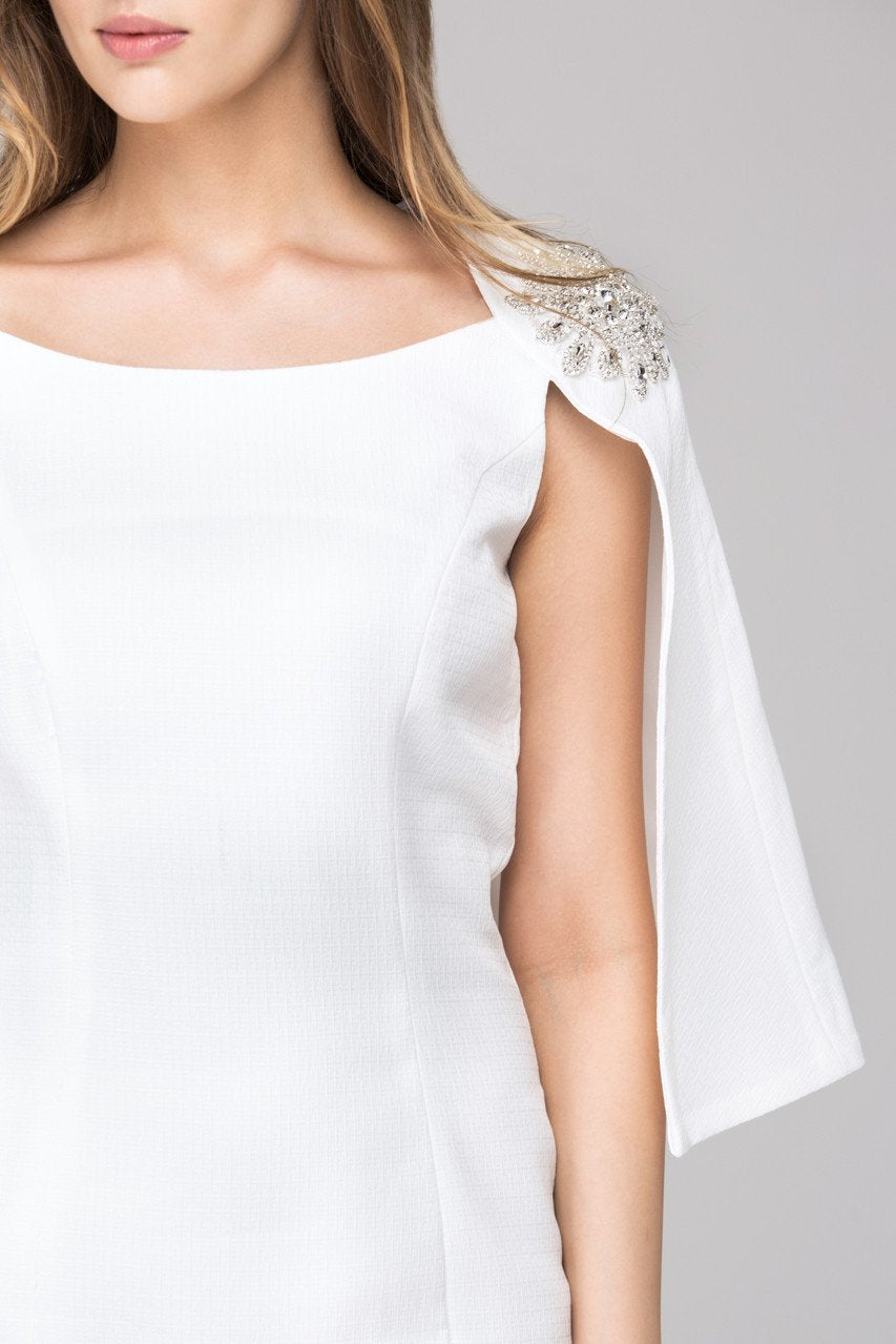 White Jeweled Queen Cape Midi Dress - ownthelooks-Development