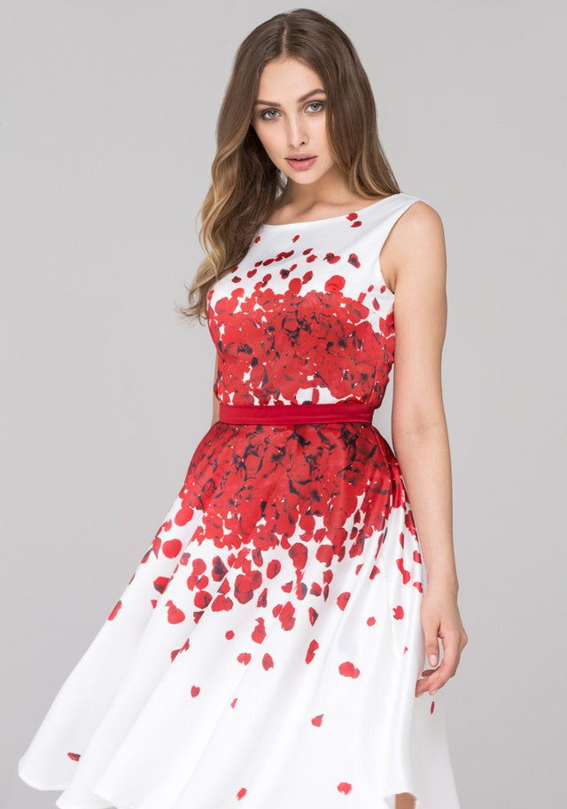 White and Red Rose Petal Two Piece Midi Dress - ownthelooks-Development