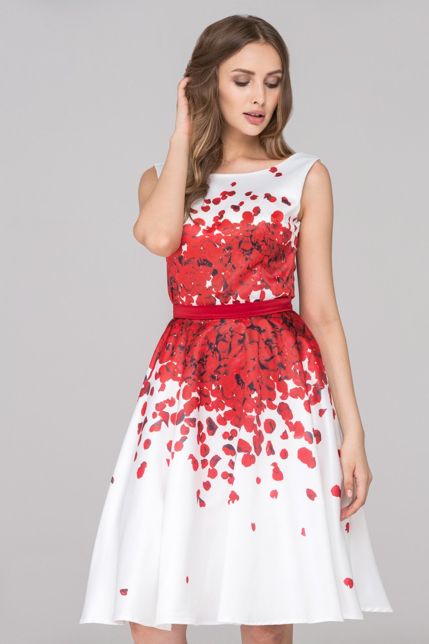 White and Red Rose Petal Two Piece Midi Dress - ownthelooks-Development