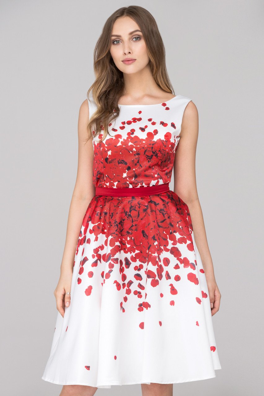 White and Red Rose Petal Two Piece Midi Dress - ownthelooks-Development