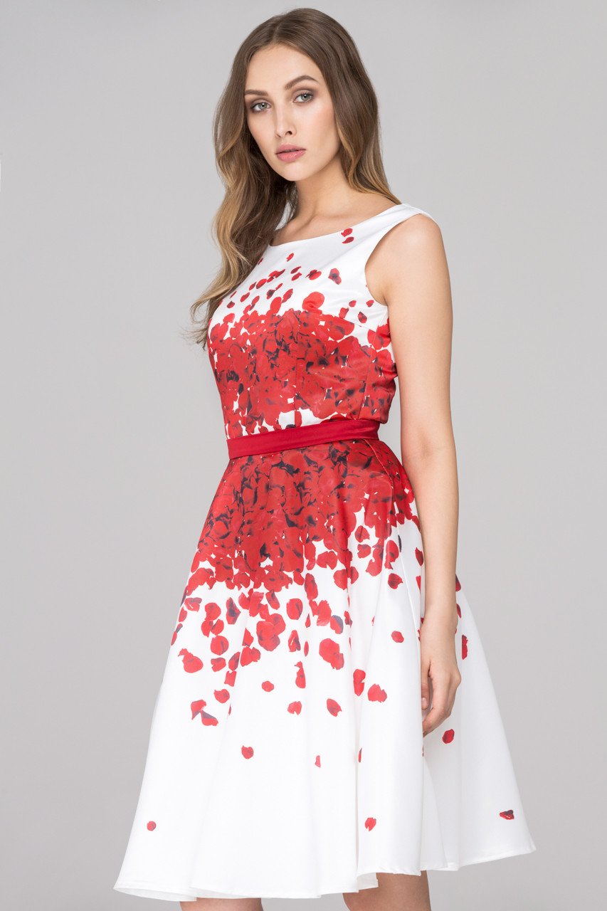 White and Red Rose Petal Two Piece Midi Dress - ownthelooks-Development