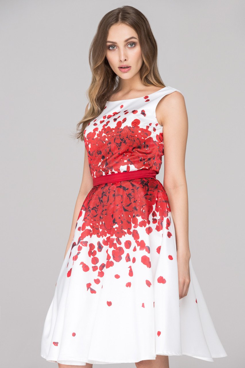 White and Red Rose Petal Two Piece Midi Dress - ownthelooks-Development